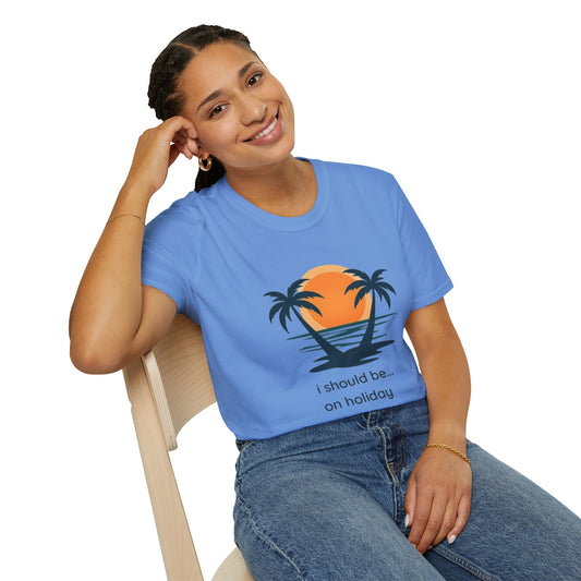 Vacation Vibes T-Shirt — "I Should Be... On Holiday" Palm Sunset Tee