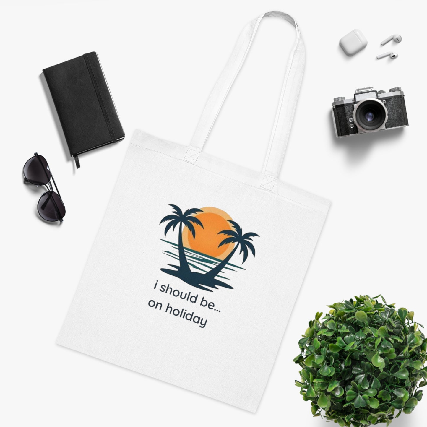 Tote Bag — "I Should Be on Holiday" Beach Sunset Cotton Tote