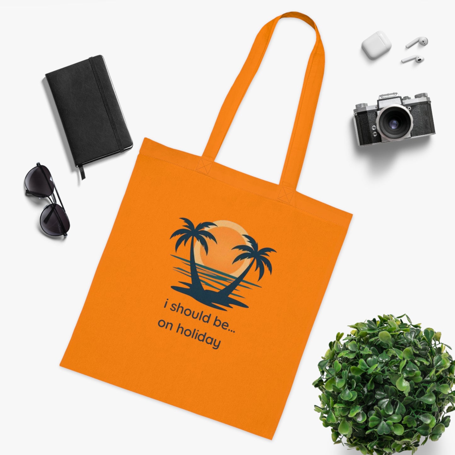 Tote Bag — "I Should Be on Holiday" Beach Sunset Cotton Tote