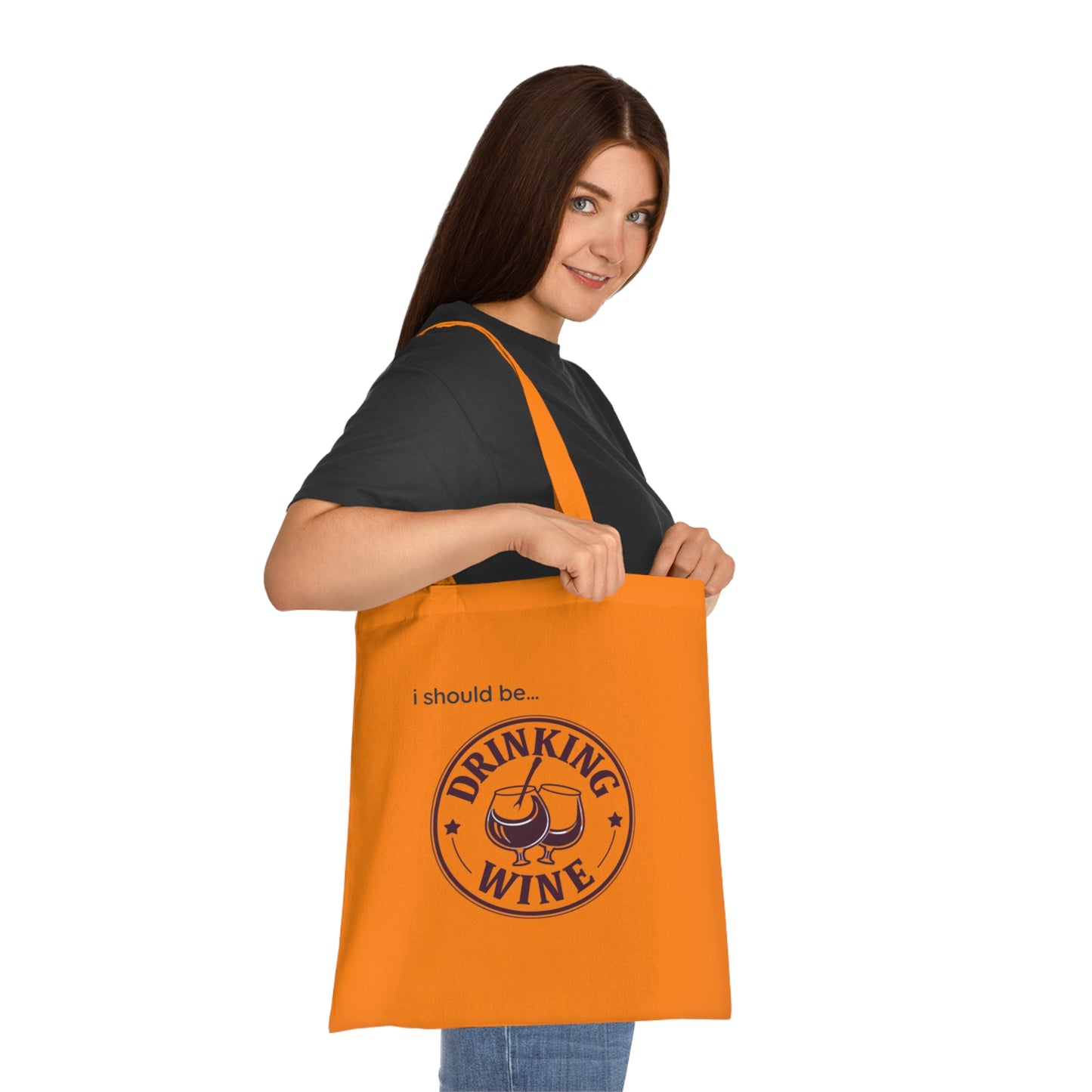 Wine Tote Bag — "I Should Be Drinking Wine" Cotton Grocery & Gift Tote