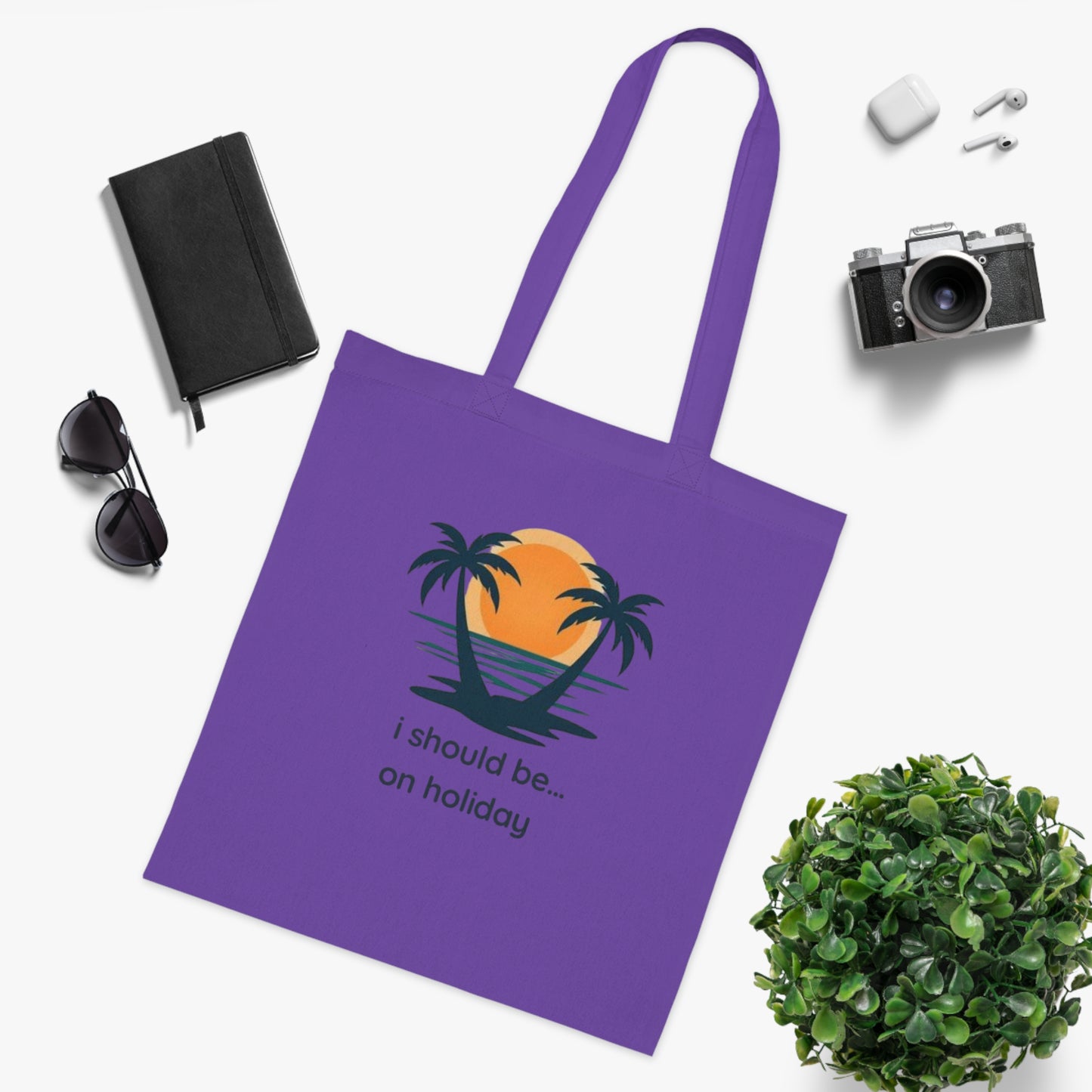 Tote Bag — "I Should Be on Holiday" Beach Sunset Cotton Tote