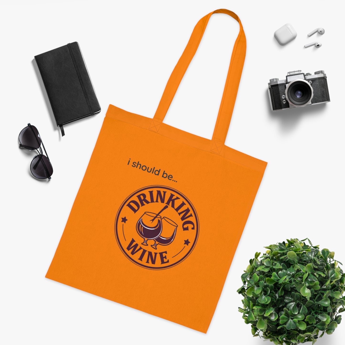 Wine Tote Bag — "I Should Be Drinking Wine" Cotton Grocery & Gift Tote
