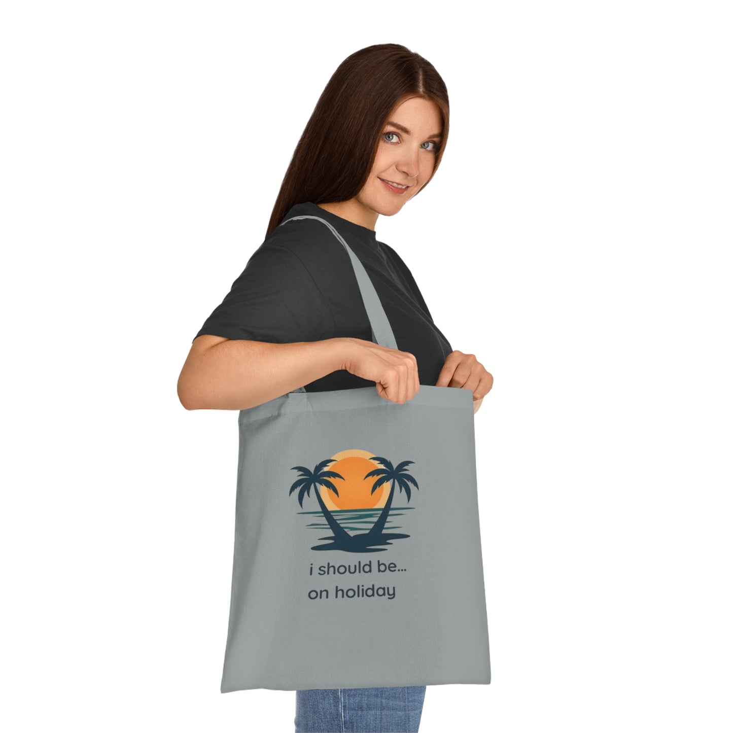 Tote Bag — "I Should Be on Holiday" Beach Sunset Cotton Tote