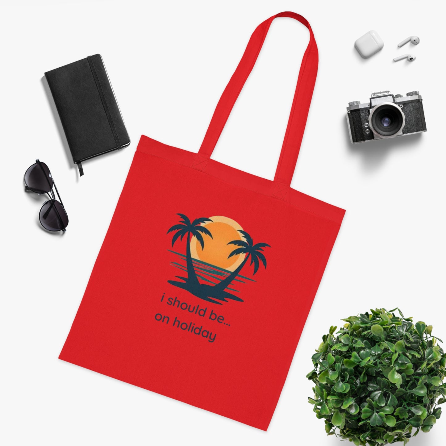 Tote Bag — "I Should Be on Holiday" Beach Sunset Cotton Tote