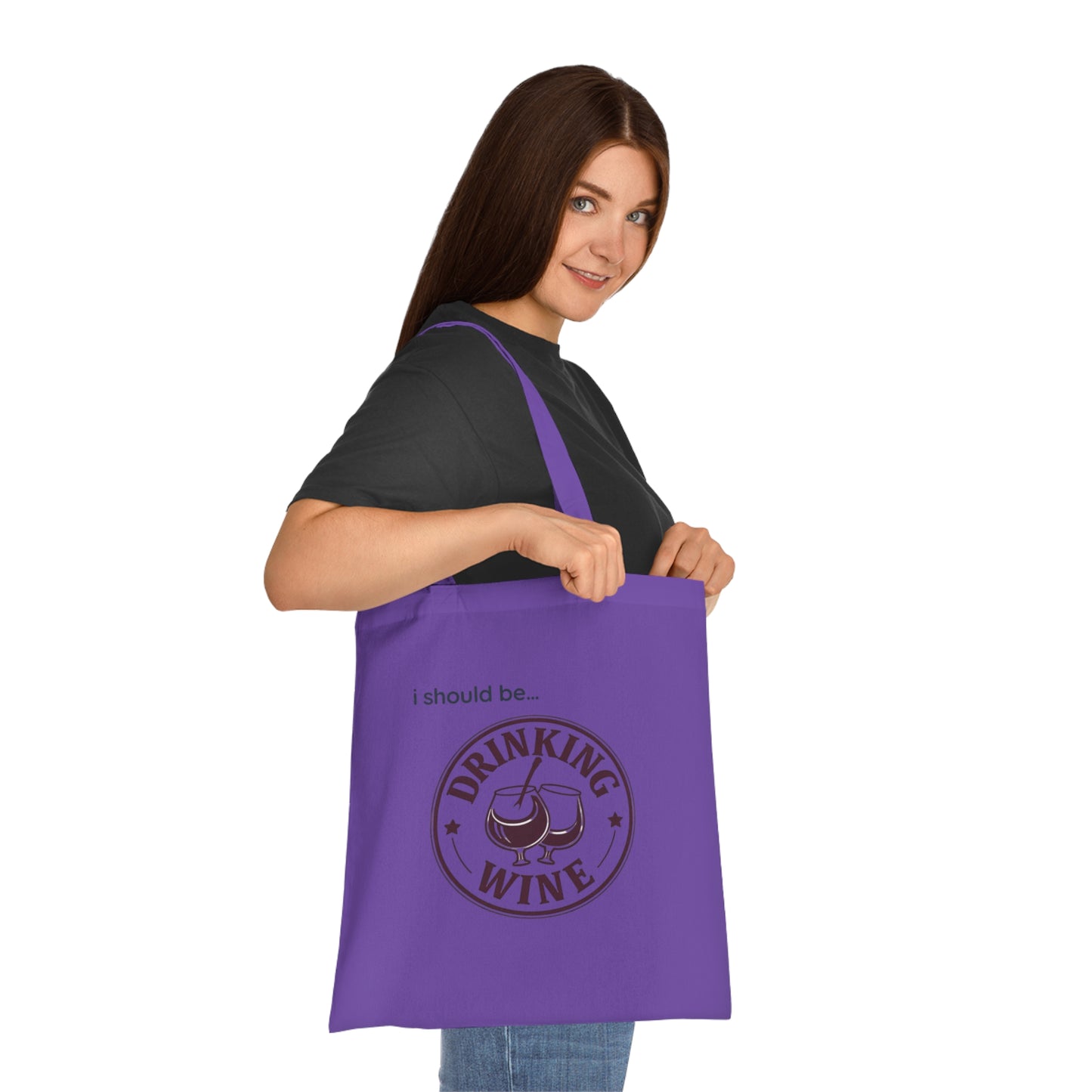 Wine Tote Bag — "I Should Be Drinking Wine" Cotton Grocery & Gift Tote