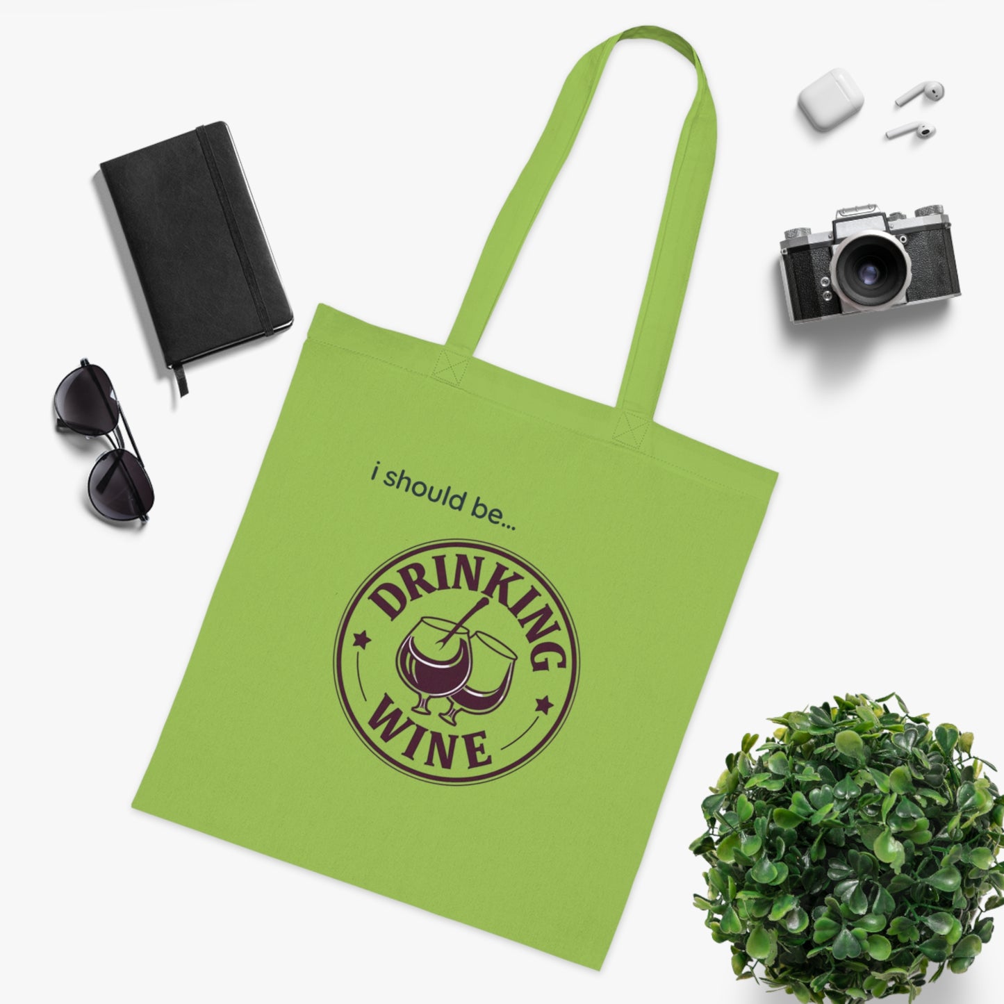 Wine Tote Bag — "I Should Be Drinking Wine" Cotton Grocery & Gift Tote