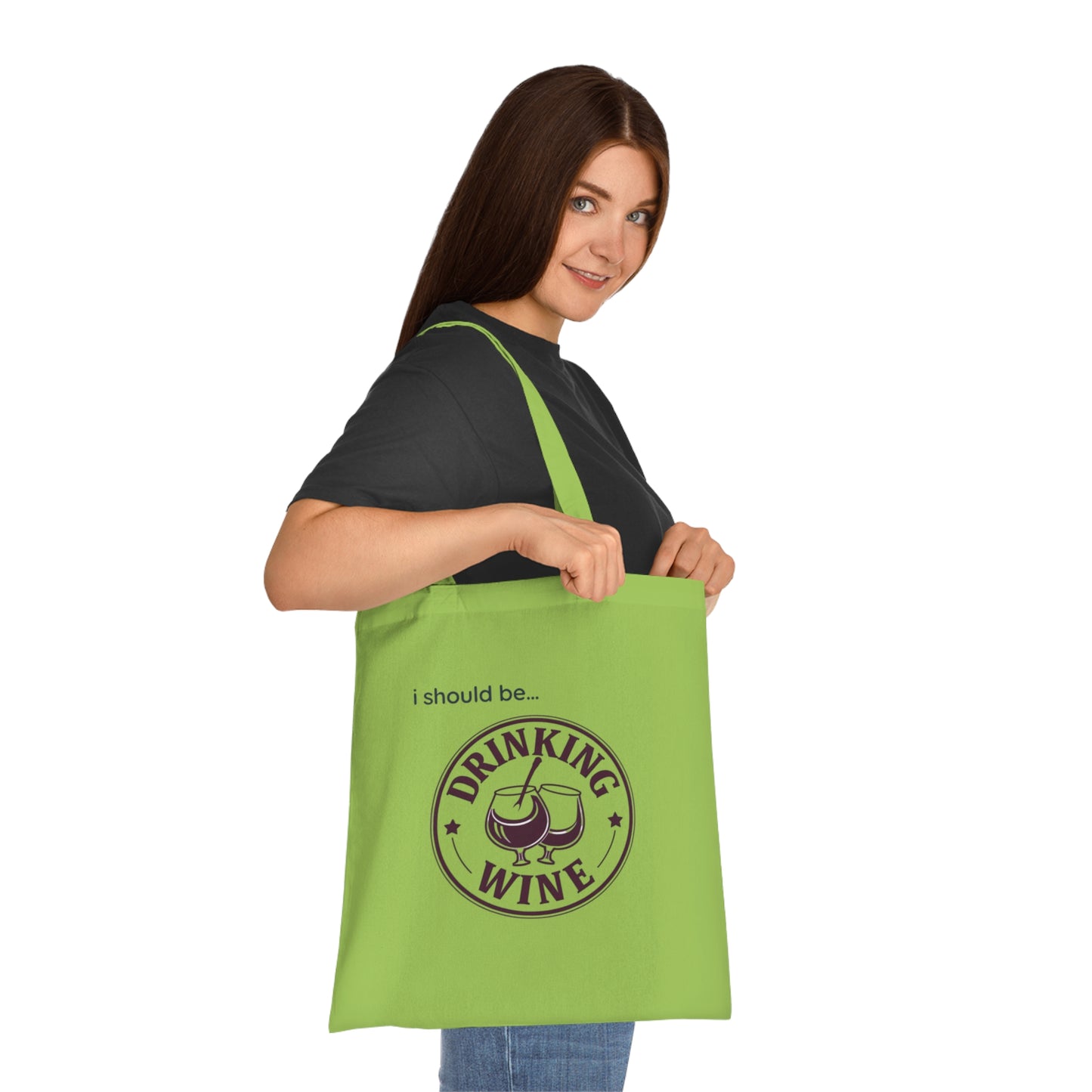 Wine Tote Bag — "I Should Be Drinking Wine" Cotton Grocery & Gift Tote