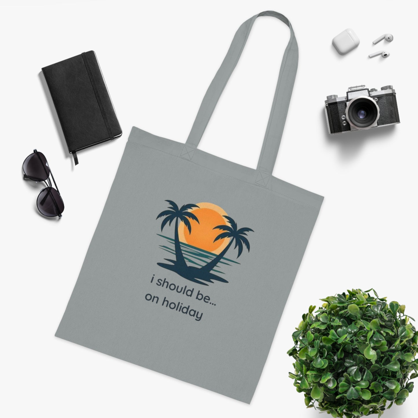 Tote Bag — "I Should Be on Holiday" Beach Sunset Cotton Tote