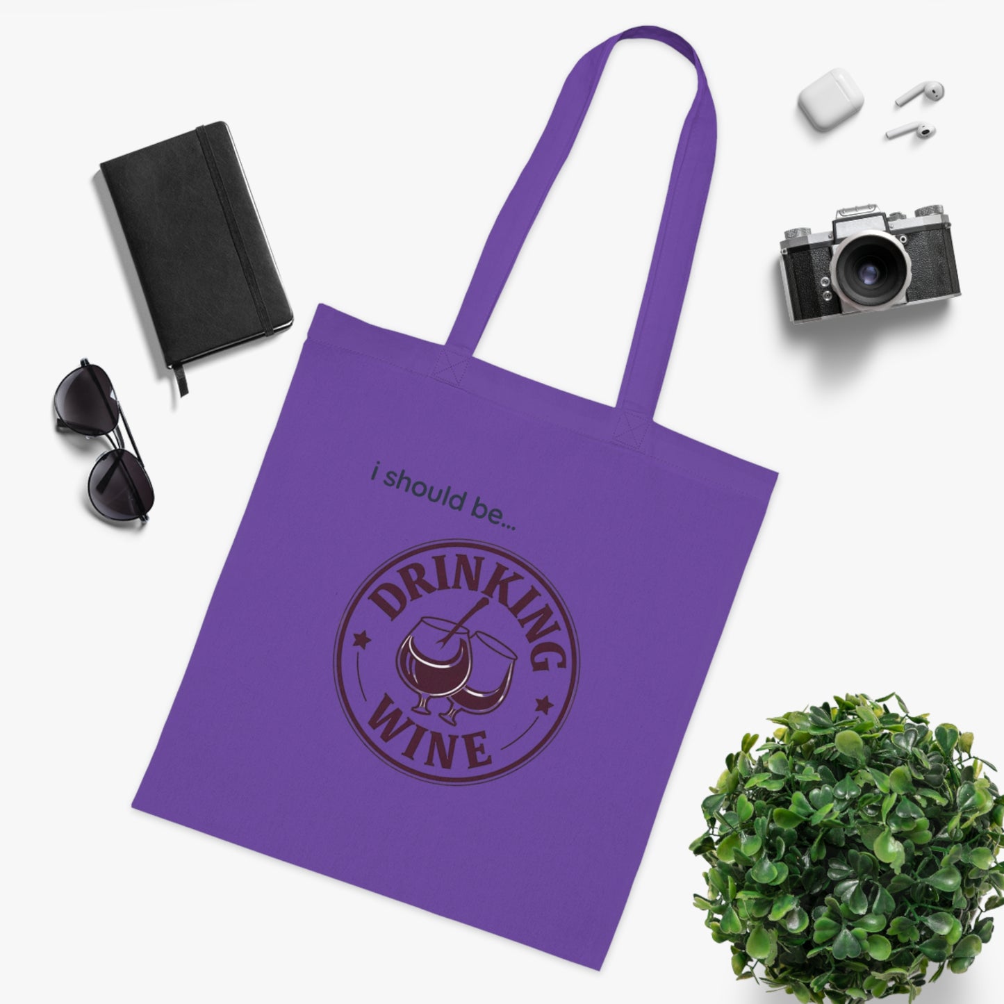Wine Tote Bag — "I Should Be Drinking Wine" Cotton Grocery & Gift Tote