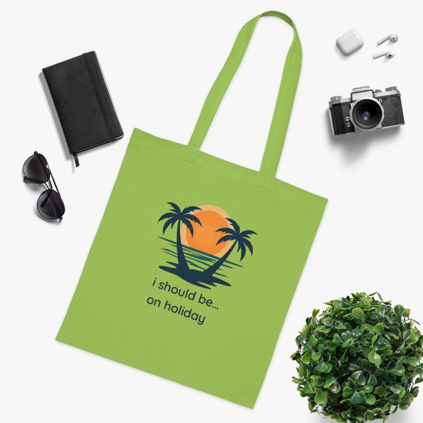 Tote Bag — "I Should Be on Holiday" Beach Sunset Cotton Tote